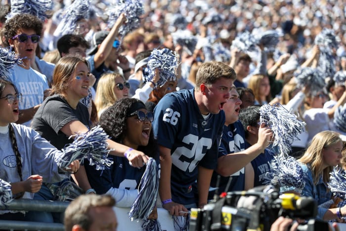 Penn State football fans cheer for the Nittany Lions at Beaver Stadium.